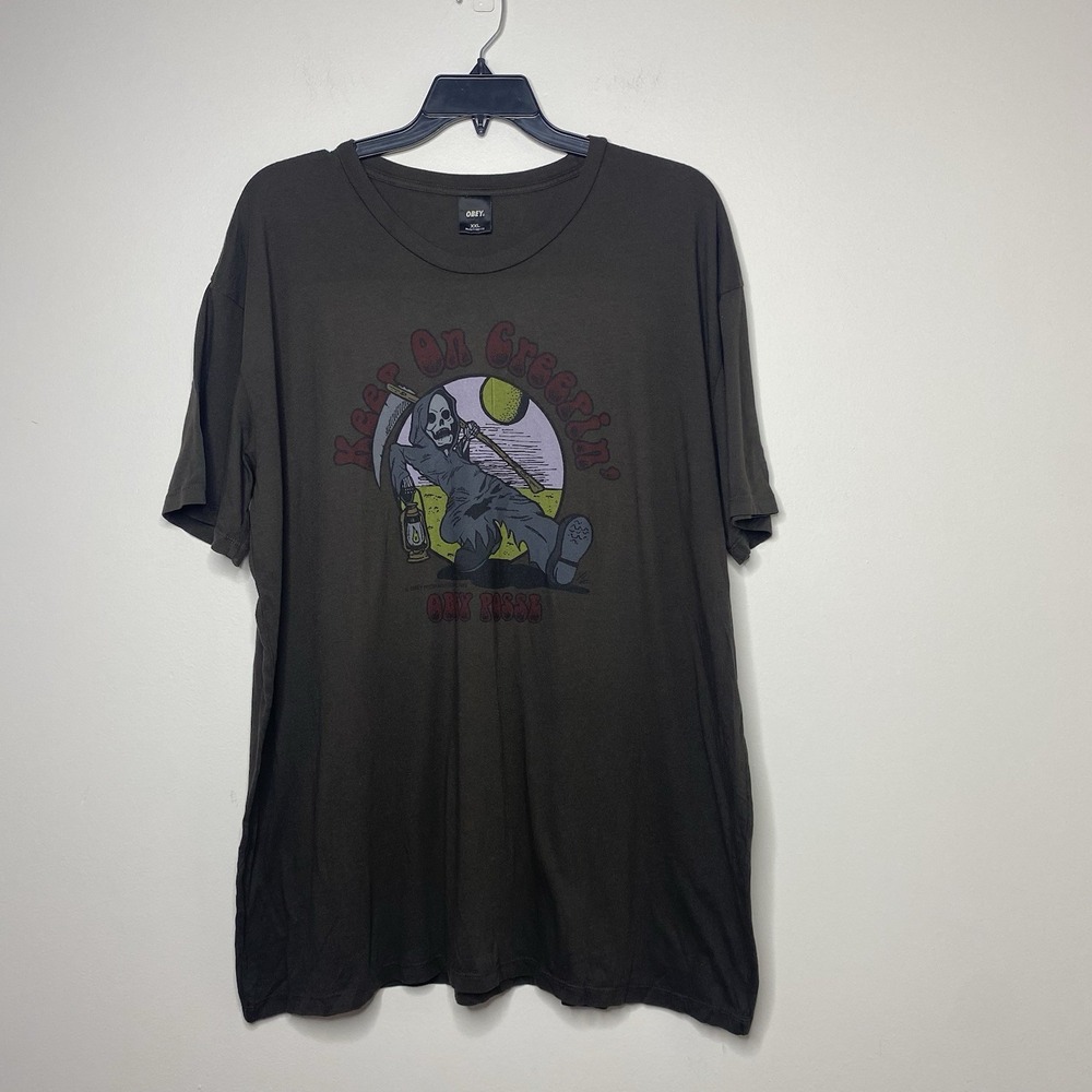 Obey Keep On Creepin Graphic T Shirt Mens XXL Brown Grim Reaper Skate Goth